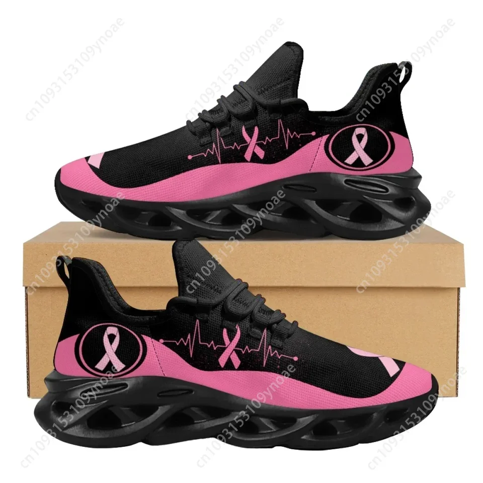 Breast Cancer Awareness Pink Ribbon Women's Running Shoes - Heartbeat Design Athletic Sneakers
