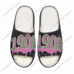 1908 Sorority Slides - Pink and Green Dripping Print Sandals for Men and Women