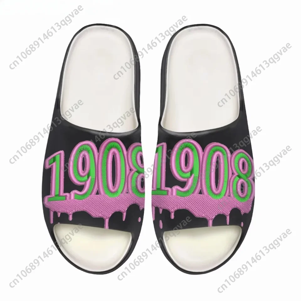 1908 Sorority Slides - Pink and Green Dripping Print Sandals for Men and Women