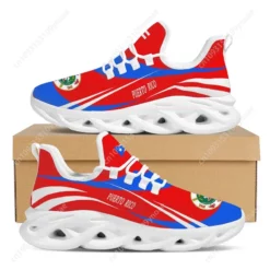 Puerto Rico Flag & Coat of Arms Athletic Running Sneakers - Red/Blue/White