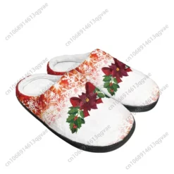 Festive Christmas Poinsettia and Snowflake Plush Indoor Slippers