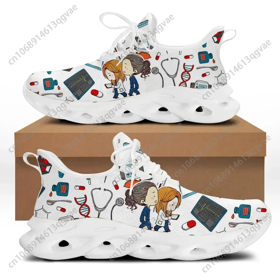 Cartoon Medical Theme Sneakers for Nurses and Doctors - Lightweight Breathable Mesh Walking Shoes for Healthcare Professionals