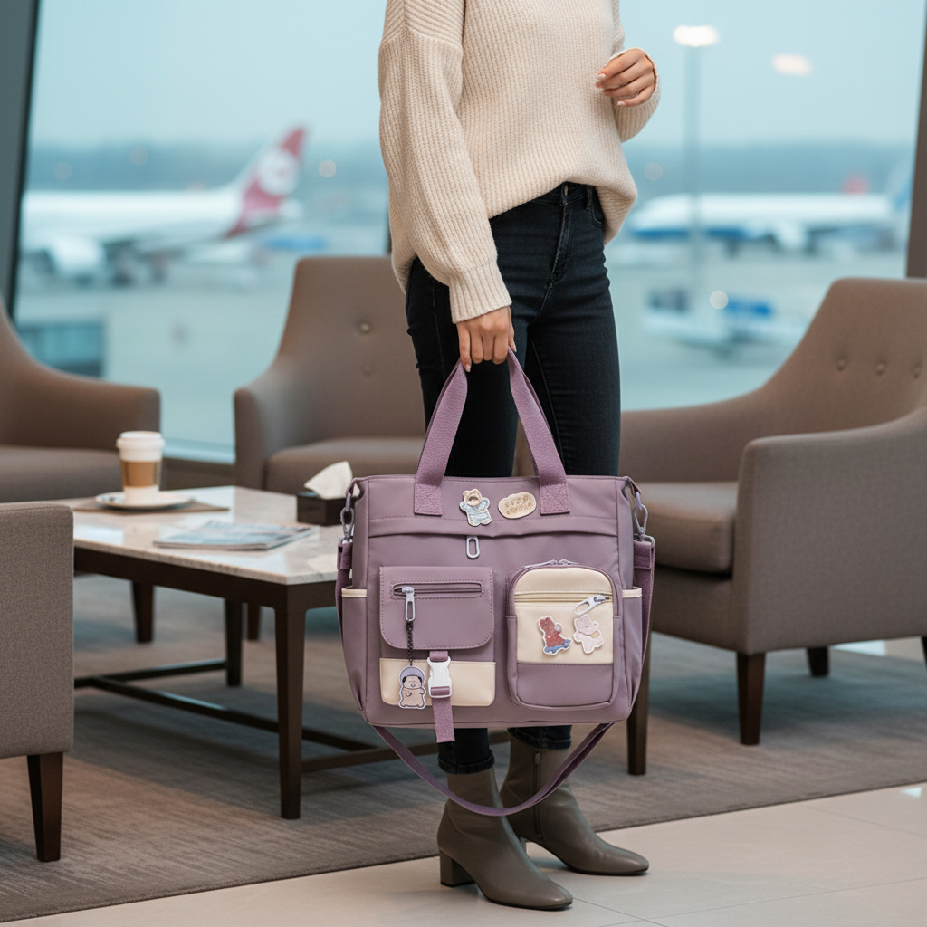 Women's Waterproof Canvas Multi-Pocket Shoulder Bag - Purple Nylon Tote Messenger Crossbody Bag for Girls, Versatile Oxford Satchel - Image 5