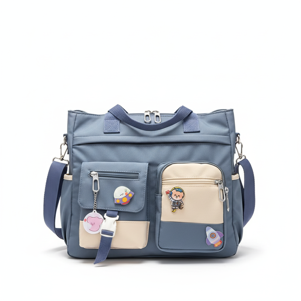 Women's Waterproof Canvas Messenger Bag - Multi-Pocket Nylon Shoulder Tote and Crossbody Satchel for Girls, Blue