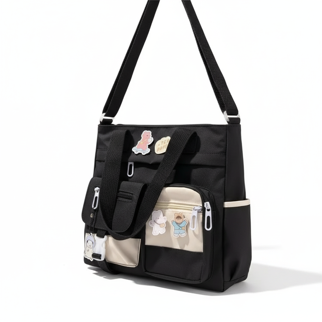 Waterproof Nylon Canvas Women's Shoulder Bag - Multi-Pocket Tote Messenger Crossbody Satchel for Girls, Casual Versatile Handbag