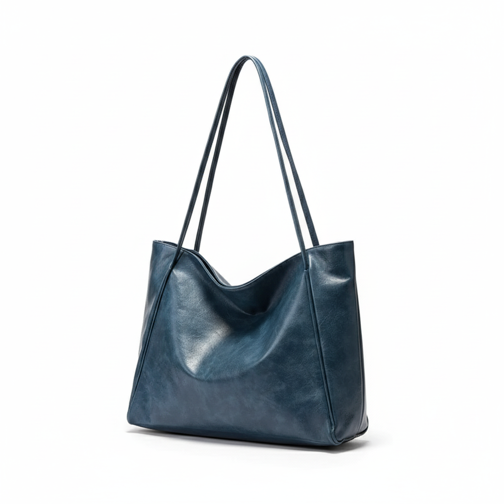 Women's Large Capacity Blue Soft PU Leather Tote Bag - Retro Casual Shoulder & Crossbody Bag