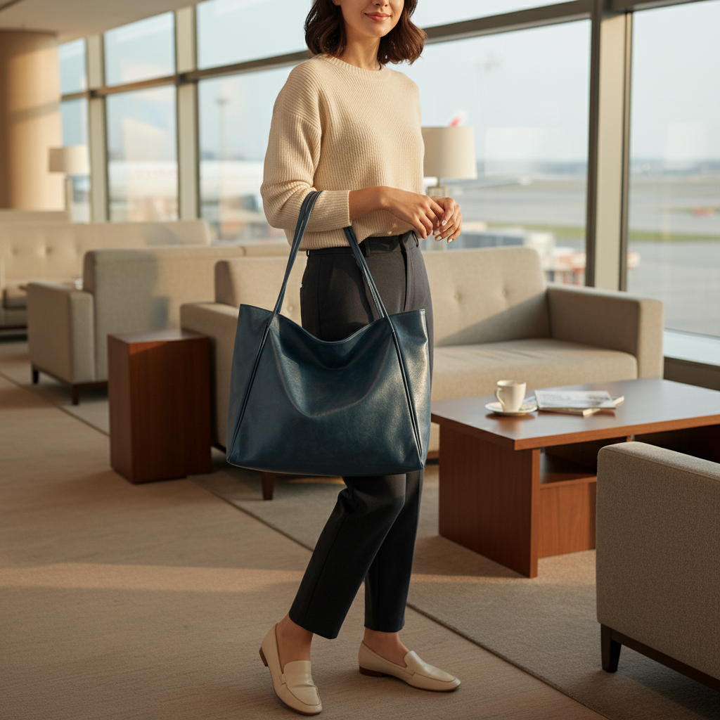 Women's Large Capacity Blue Soft PU Leather Tote Bag - Retro Casual Shoulder & Crossbody Bag - Image 5