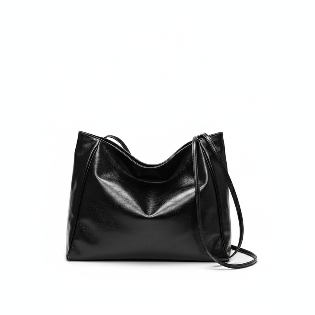 Women's Large Capacity Black PU Leather Tote Bag - Retro Soft Shoulder Bag & Fashion Underarm Pouch