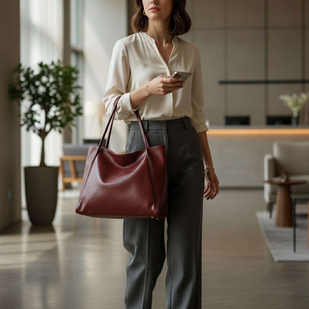 Women's Large Capacity Soft PU Leather Tote Bag - Retro Underarm Shoulder Pouch, Burgundy - Image 3