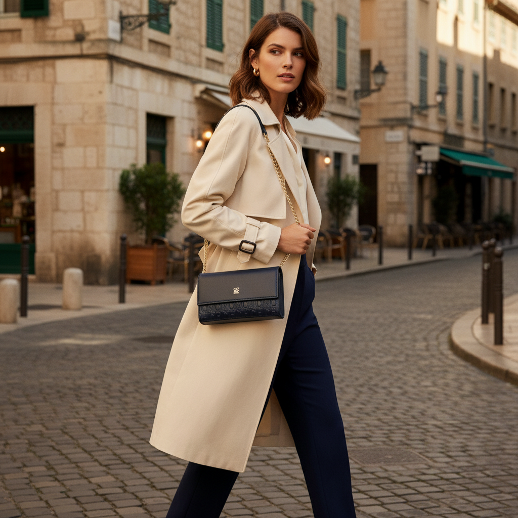 CHCH Women's Navy Blue Shoulder Bag - Small Square Magnetic Flip Chain Strap Clutch Wallet - Image 4