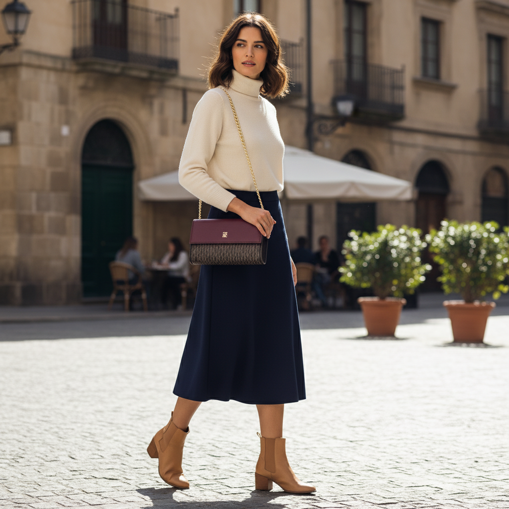 CHCH Women's Small Square Shoulder Bag - Burgundy and Brown Patterned Wallet Bag with Magnetic Flip and Gold Chain Strap - Image 4