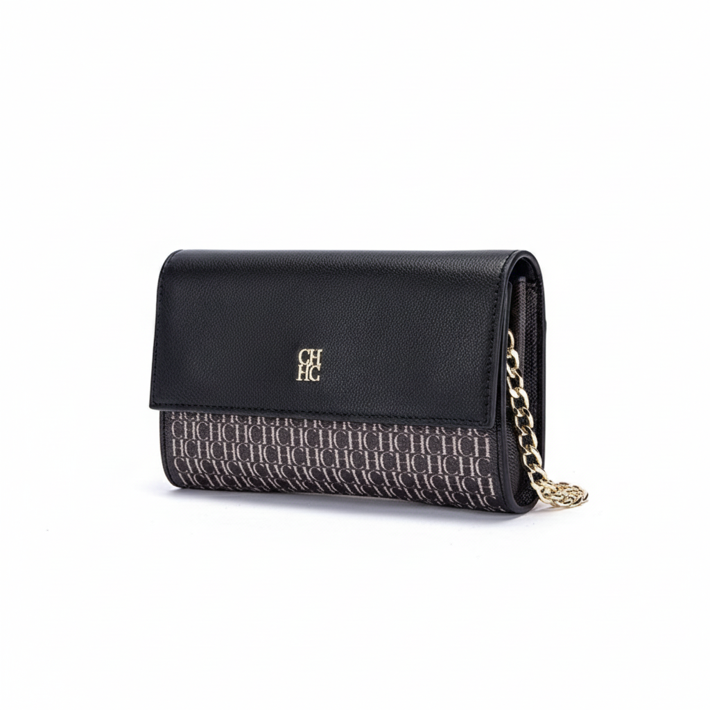 CHCH Women's Small Square Shoulder Bag - Magnetic Flip Chain Crossbody Bag with Monogram Pattern, Black