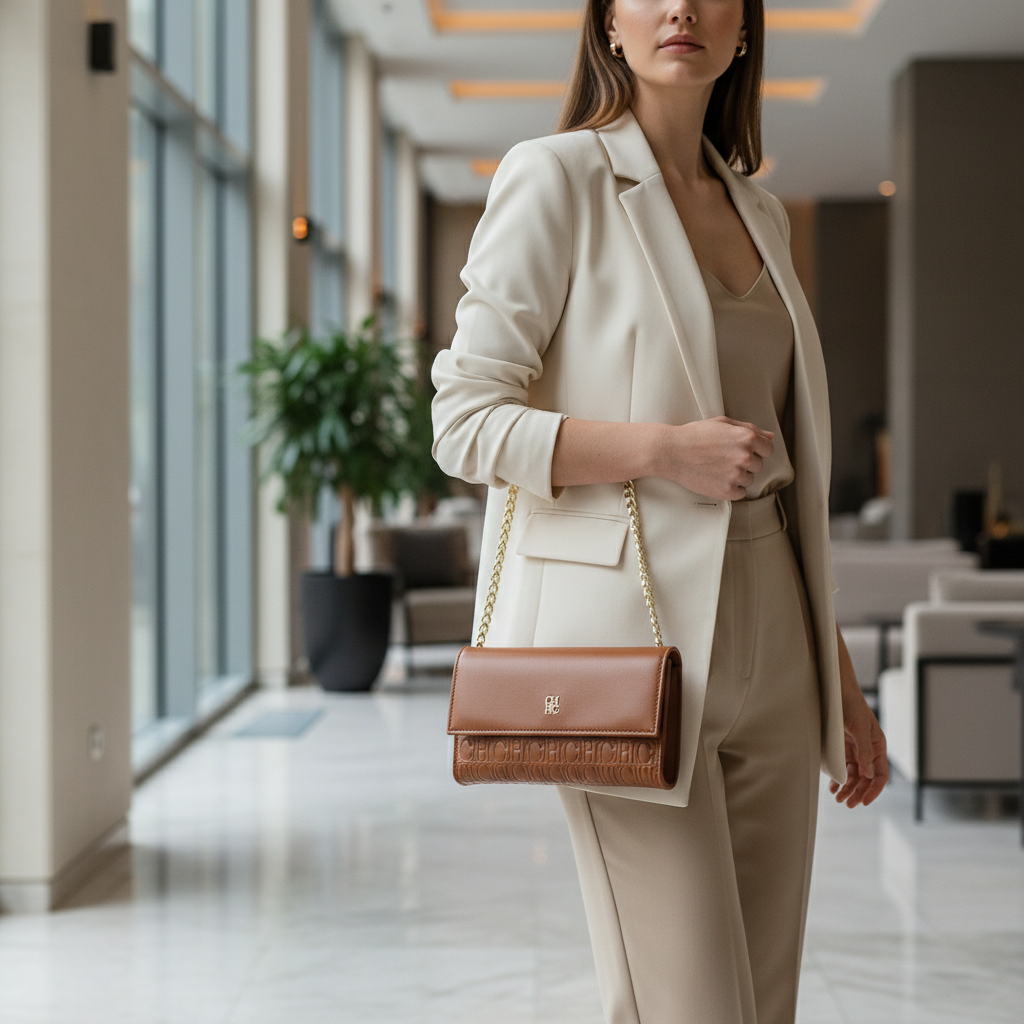 CHCH Women's Small Brown Square Shoulder Bag - Gold Chain Strap Magnetic Flip Closure Wallet Crossbody Bag - Image 3