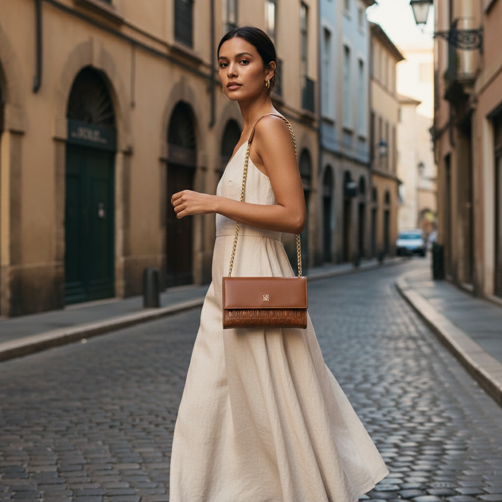 CHCH Women's Small Brown Square Shoulder Bag - Gold Chain Strap Magnetic Flip Closure Wallet Crossbody Bag - Image 4