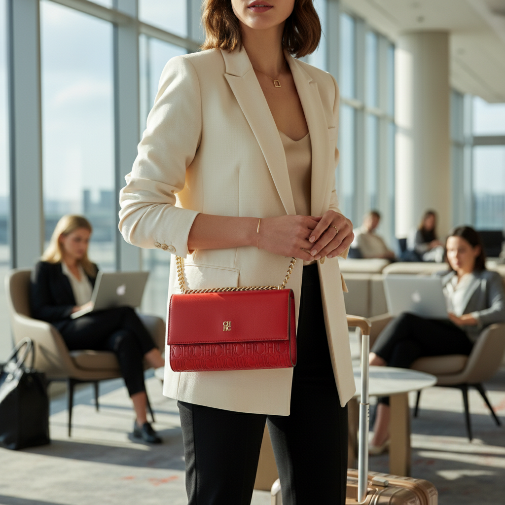 CHCH Women's Red Magnetic Flip Shoulder Bag - Small Square Chain Bag and Wallet with Gold Chain Strap - Image 5