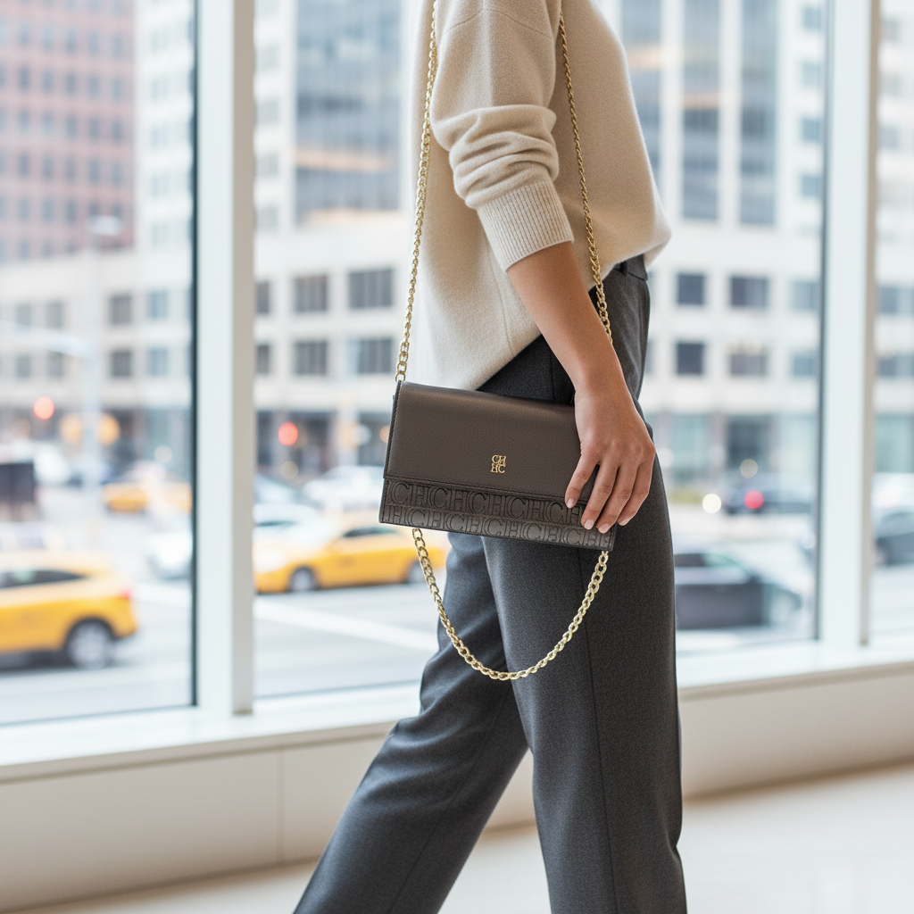 CHCH Women's Brown Small Square Shoulder Bag - Magnetic Flip Gold Chain Strap Crossbody Wallet Bag - Image 3