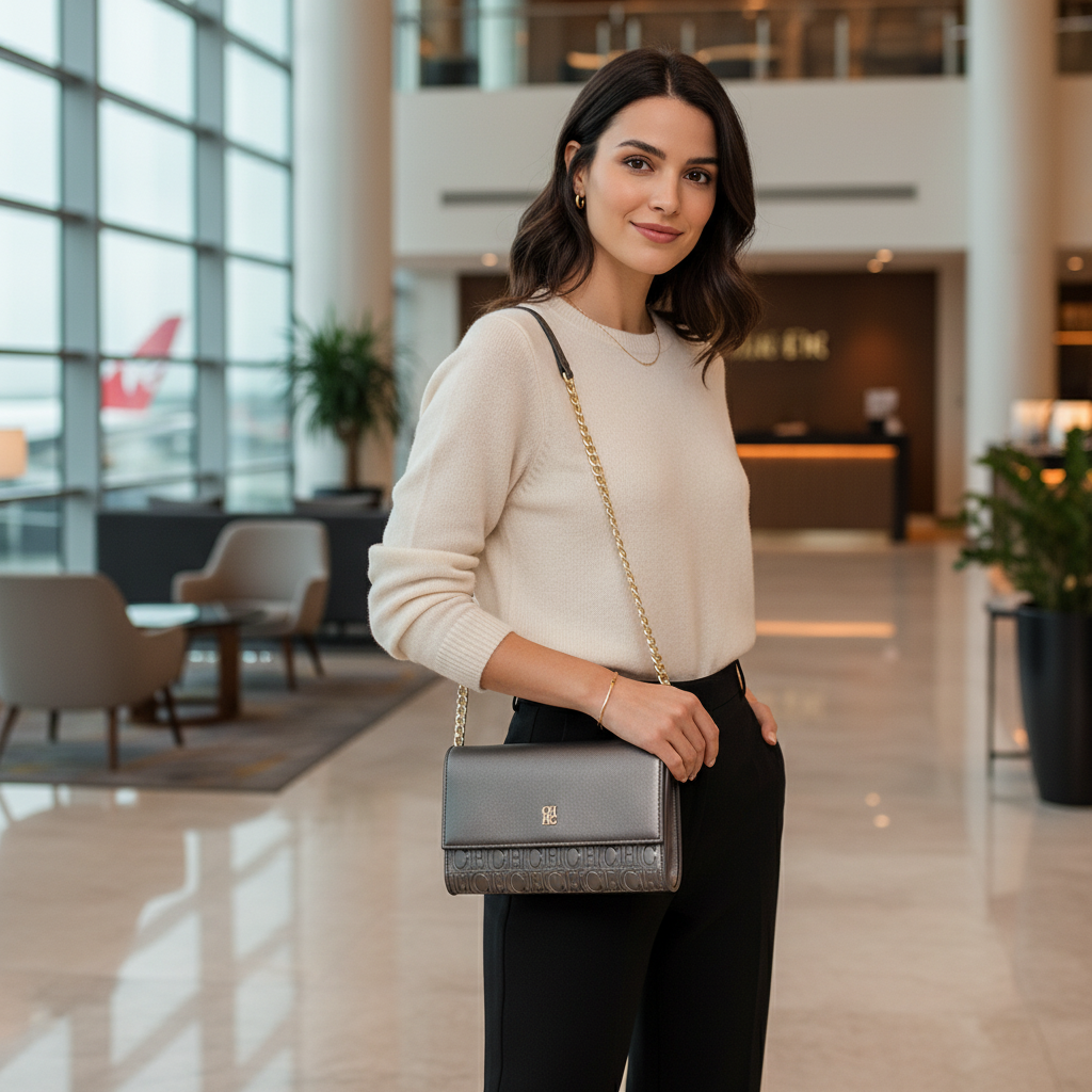 CHCH Women's Brown Small Square Shoulder Bag - Magnetic Flip Gold Chain Strap Crossbody Wallet Bag - Image 5